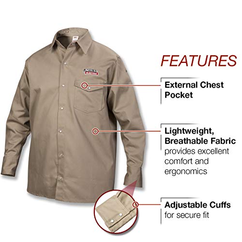 Lincoln Electric Welding Shirt | Premium Flame Resistant (Fr) Cotton | Custom Fit | Khaki / Tan | Medium | K3382-M #TOP2