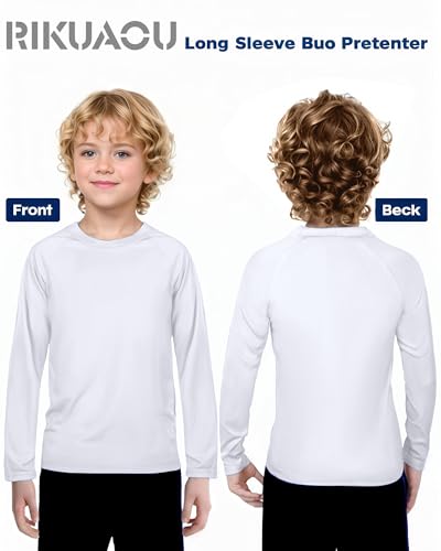 Image of Boys UPF 50+ Rash Guard Swim Shirt, Kids Youth Long Sleeve Sun Protection UV Rashguard Shirts for Water Surfing Beach
