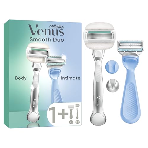 Gillette Venus Body + Intimate Pack de 2 Maquinillas de Afeitar Mujer para Cuerpo Y Zona Íntima, Mangos + 2 Recambios, Depilación del Vello Púbico sin Irritación