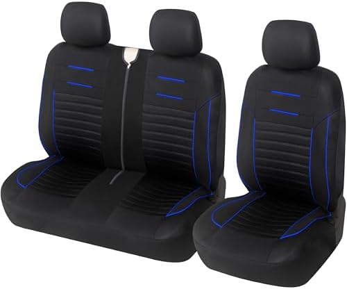 Upgrade4cars Transporter Autositzbezüge Set Vordersitze Schwarz Blau | Passend für die meisten Fahrzeuge | Schützt die Autositze vor Abnutzung | atmungsaktiv & pflegeleicht