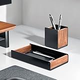 UPERGO Walnut Desk Tray with Pen Holder Set, Natural Wooden Desk Draw Organizer Office, Desk Organizer Tray for Keys, Pen, Watch