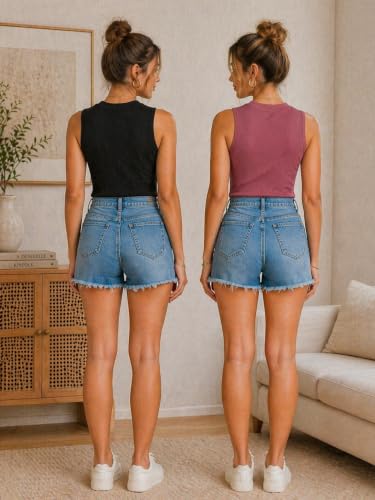 Image of Toochki Tops for Women Crop Top for Women's Tank Activewear Tee Casual Sports Cotton High Neck Camisole Pack of Two (2)