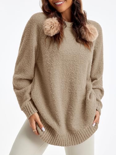 Image of Saodimallsu Womens Oversized Sweater Fuzzy Long Sleeve Casual Tunic Sweater