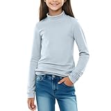 Girls Turtleneck Cotton T-Shirt Basic Long Sleeve Shirts Teens Kids Athletic T-Shirt Sports Activewear Yoga Tee Tops, Light Blue, 5T