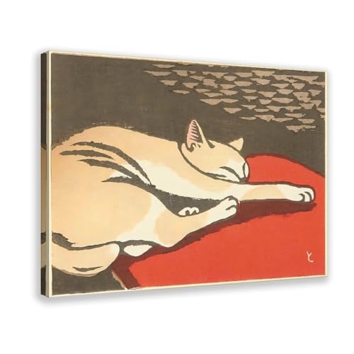 Toile chat faisant la sieste Inagaki Tomoo grand cadre à suspendre 61x91,4 cm
