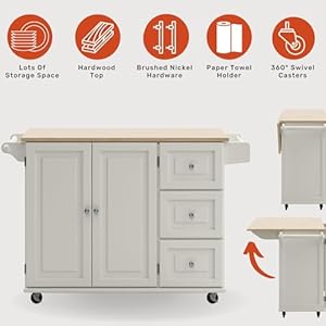 Homestyles Dolly Madison Off-White Mobile Kitchen Island Cart with Wood Drop Leaf Breakfast Bar Homestyles Dolly Madison Off White Mobile Kitchen Island Cart with Wood Drop Leaf Breakfast Bar