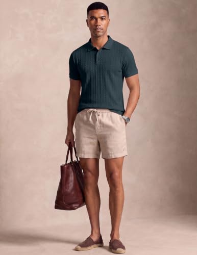 Image of JMIERR Men's Casual Polo Shirt Knitted Textured Short Sleeve Stretch Golf Shirt Summer Vacation Beach Collared Shirts