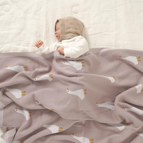 Image of mimixiong Baby Blanket Knit Receiving Boys Girls Blanket Soft Cotton Neutral Blanke for Swaddle Crib Stroller with Cute Sheep (Goose-Pink, 30x40 Inch (Pack of 1))