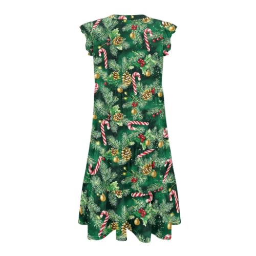 Image of Womens Summer Dress Ruffle Sleeve V Neck Dress Casual Fit Flowy Beach Vacation Sundress with Pocket S-2XL