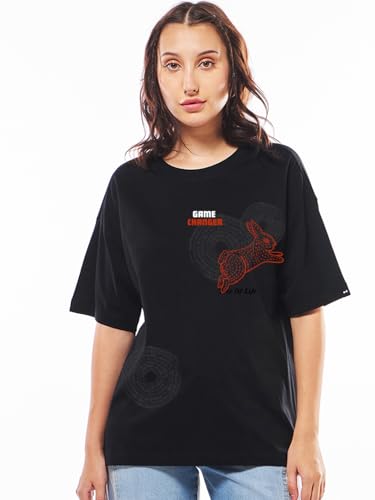 Image of Bewakoof Women's Being Cute is My Super Power Graphic Print 100% Cotton T-Shirt- Oversized Fit, Round Neck, Half Sleeve