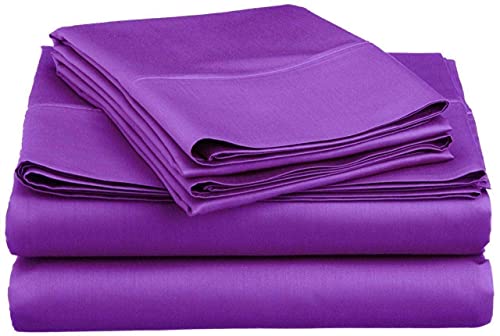 Italian Luxury 600 Thread Count 100% -Egyptian-Cotton Soft & Silky Breathable Sateen Finish Cal-King Size 4 Piece Sheet Set Fit 22" Inch to 26" Inch Deep Pocket ( Purple Solid).