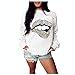 Deelin Sweat-shirt à manches longues pour femme Motif tête de mort à lèvres extensible Confortable Pull Tops Blouse Hiver Chaud Automne Plus Taille - Noir - Large