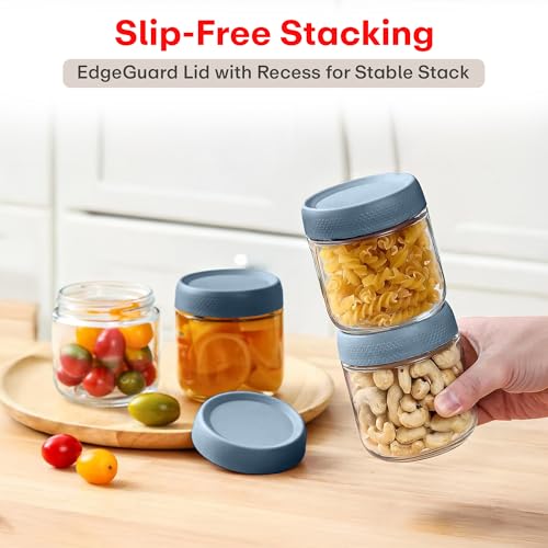 Image of Rioware Storage Glass Jar, Set of 6, 350 ml Each, Transparent, BPA Free, Storage Jar, Kitchen Organizer Modular, Multipurpose Cookies Jar,Blue