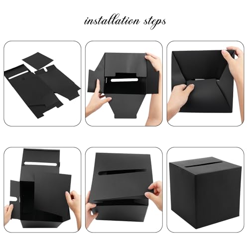 Image of Hxezoc Black Card Box with Slot 7.9 inch Wedding Favors Card Box Receiving Money Box Envelope Holder for Reception, Wedding, Baby Showers, Anniversary, Retirement, Birthday Party, Graduation Decorations
