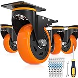 4Inch Caster Wheels (Set of 4), Heavy Duty Casters with Brake 2200 Lbs,Locking Casters Wheels for Furniture, Castor Wheels for Cart, Workbench.(Two Hardware Kits Include)