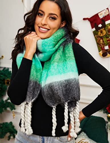 Elehold Scarf Winter Neck Warmer Women Green Scarf Long Fleece Scarf Cashmere Wraps Pashmina Shawls Fashion Wool Scarf Contrast Shawls Wraps Christmas- Green #TOP1