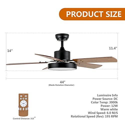 Infinipower 44-Inch Ceiling Fan With Led Light And Remote Control, 6-Speed Modes, 2 Rotating Modes, Timer, Bronze #TOP3
