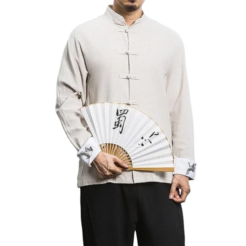 Broderie grue vêtements chinois hommes chemise en lin manches longues