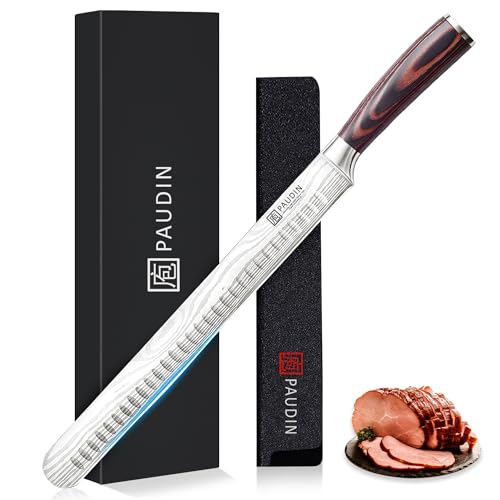 PAUDIN Brisket Knife, 12 Inch Stainless Steel Carving Knife with Granton Edge for Meat Cutting, Roasts, BBQ, Turkey