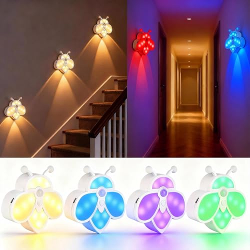 KOMILIFT Motion Sensor Stair Lights Indoor - Rechargeable Dimmable RGBW & Warm White Night Light...