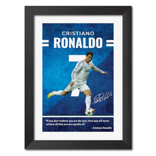 Image of TenorArts Cristiano Ronaldo Quotes Poster Frame Real Madrid Laminated Photo Framed Painting with Matt Finish Black Textures (12 inches x 9inches)
