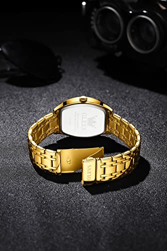 Olevs Gold Men Watches Luxury Dress Diamond Analog Quartz Date Wrist Watch Casual Stainless Steel Waterproof Luminous Unique Tonneau Watch For Men #TOP1