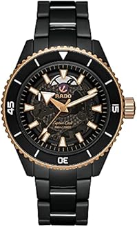 Rado Men's Captain Cook Titanium Automatic Diving Watch with High-Tech Ceramic Strap, Black, 20 (Model: R32127162), Black, Medium, Diving Watch