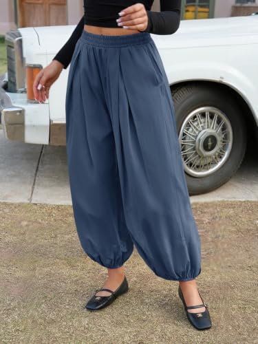 Image of Fisoew Womens Wide Leg Balloon Pants Casual Barrel Elastic Waist Pleated Baggy Workout Sweat Pants with Pockets