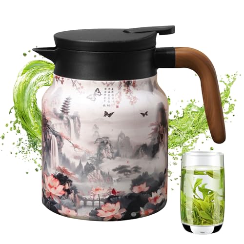floral de 1,2 l con filtro incorporado, hervidor térmico de acero inoxidable, de separación de agua de gran capacidad para cocina, sala de estar, oficina y decoración del hogar