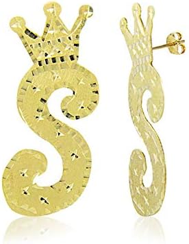 10K Solid Yellow Gold Custom Crown Initial Letter Stud Earrings