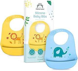 Amazon Brand - Mama Bear Silicone Bibs - Pack of 2