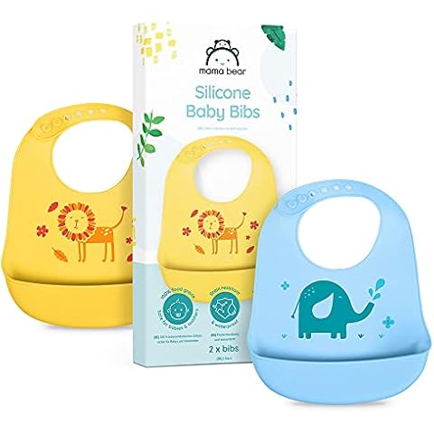 Amazon Brand - Mama Bear Silicone Bibs - Pack of 2 Cover