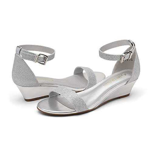 Dream Pairs Womens Ingrid Ankle Strap Low Wedge Sandal Silver Plaid - 5.5 #TOP4