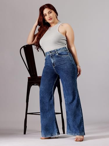 Image of Miss Chase A+ Women's High Rise Regular-Length Stretchable Denim Wide-Leg Shaping Jeans