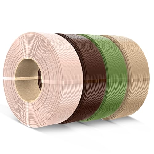 SUNLU PLA Refill Filament 1.75mm Refill PLA 3D Printer Filament Suitable for Bambu Lab Filament and SUNLU Reusable spools 1kg per Spool 4 Pcs 4 Colors Beige+Coffee Brown+Olive Green+Oak