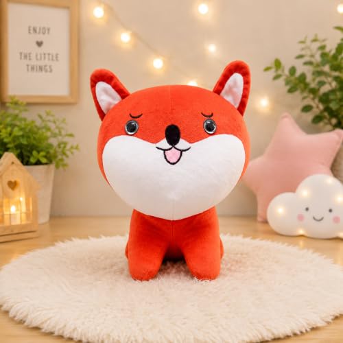 Image of Plush Dog Stuffed Animal Toy, Orange and White, Soft Cuddly Design