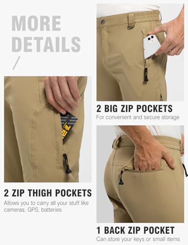Tbmpoy Men'S Windproof Waterproof Athletic Pants For Outdoor Work Hiking Breathable Pants Thin Khaki L thumb #4