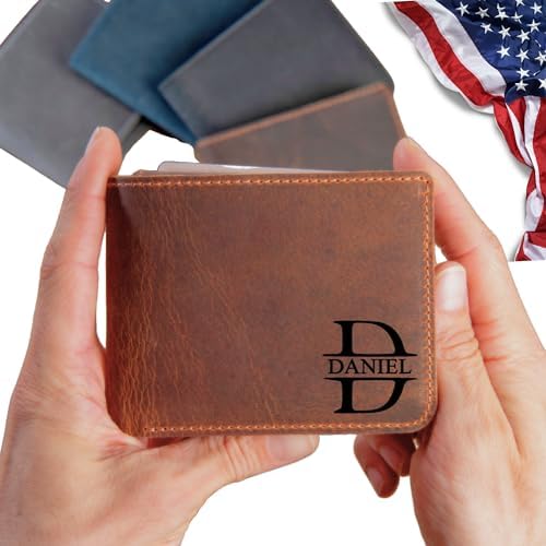 Personalized Leather Wallet for Men – Engraved Name Initial, Cust...