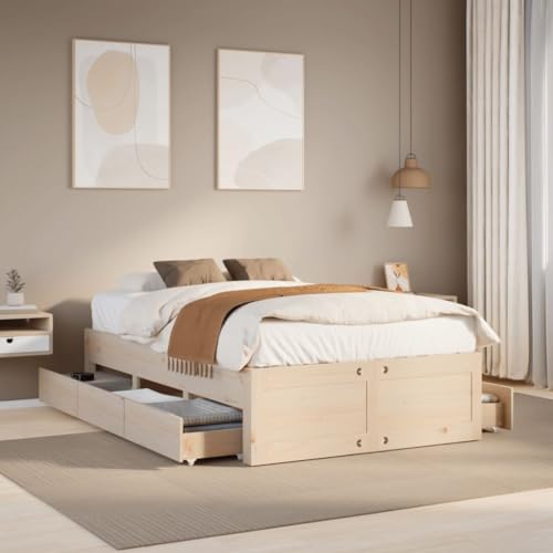 Brokky Giroletto Senza Materasso con Cassetti 135x190 cm Massello Pino-Divano Letto Singolo Letti e Basi Battuto per Adulti