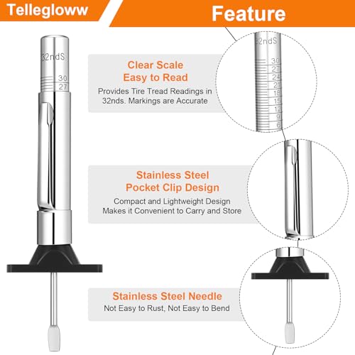 Image of Tellegloww 50 Pcs Tire Tread Depth Gauge 32nds 25mm Color Coded Tire Depth Gauge Tool, Tread Accurate Measure Tools Metric Gauges for Car Trucks Various Vehicle (Silver)