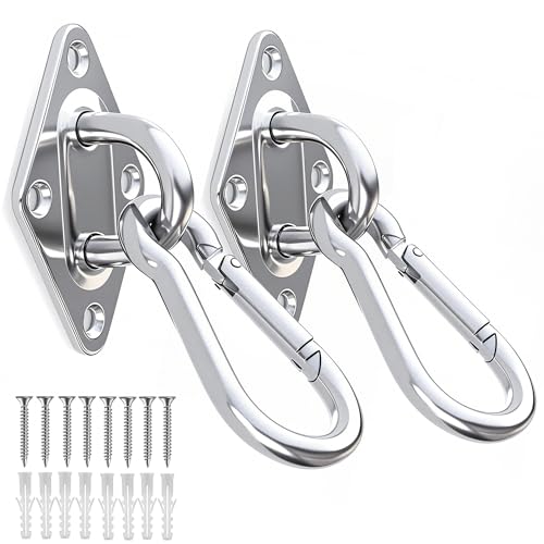 OHIYO 2 Stück Edelstahl Augplatte und Karabiner Edelstahl Decksplatte Karabinerhaken strapazierfähige Hängematte zum Aufhängen 300kg Tragkraft für Schaukeln Sonnensegel