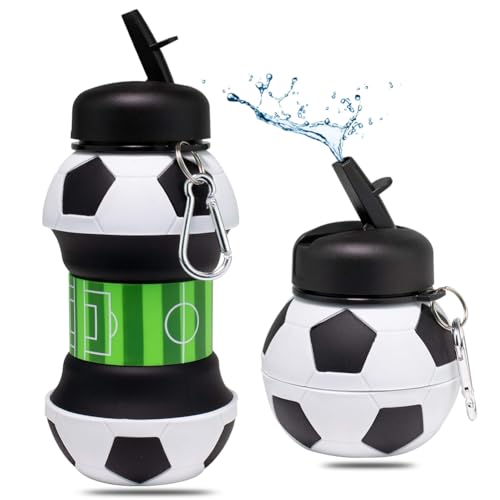 PLNVNVP Bottiglia d'acqua pieghevole,Borraccia Silicone Calcio, Borraccia per Bambini Borraccia Sportiva Palla, Portatile di Sport Basket Pieghevole Bottiglia di Acqua (550ml)