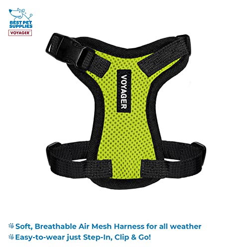 Image of Best Pet Supplies Voyager Step-in Lock Pet Harness w Reflective Pet Leash Combo Set with Neoprene Handle 5ft - Supports Small, Medium and Large Breed Puppies /Cats - Lime Green /Black Trim, XXS