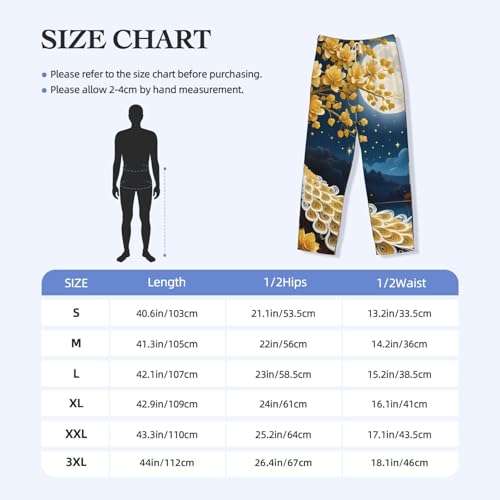 Moonlit Golden Tree Peacock For Men'S Lightweight Pajama Pants Adjustable Drawstring & Pockets All-Season Sleepwear4