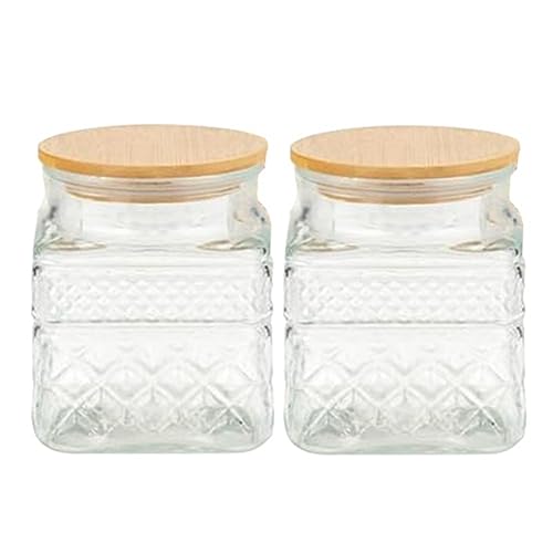 Giwnhvx - Tarros de cristal cuadrados de 2 piezas con diseño de rombo vintage de café, pasta de azúcar, té de merienda, nuez, tarro