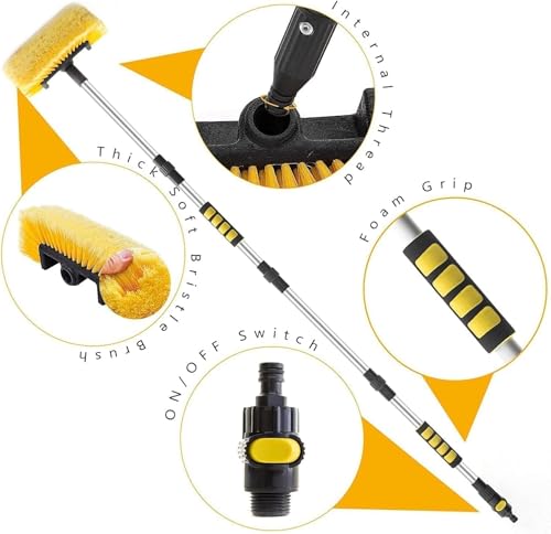Image of IMOX Solar Panel Cleaning Brush, Wash Brush with Telescopic Handle from 130-300 cm with On /Off Switch, Soft Bristles, Aluminium Wash Brush for Truck, Car, Bus, Window Cleaning Brush