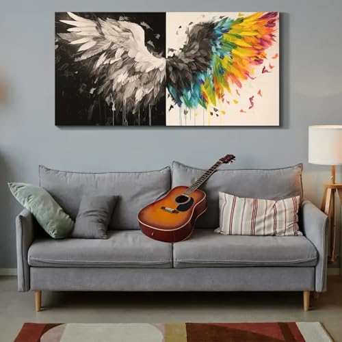 Grande toile murale ailes colorées grand format 70 x 140 cm