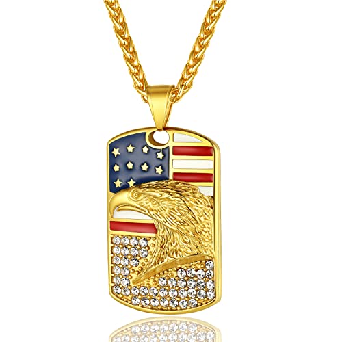 Gold American Flag Eagle Necklace Men Patriotism Jewelry Hip Hop Dogtag Pendant Chain Us National Flag Jewelry Gift Patriot Dog Tag Necklace #TOP16