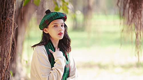 Image of Scottish Tam O' Shanter Hat Tartan Bonnet Pom Pom Wool Flat Cap One Size