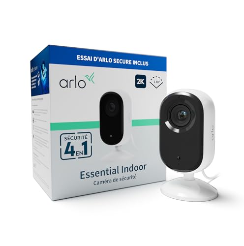 Arlo Essential 2 Indoor 2K, Caméra de Surveillance WiFi Intérieure pour Animaux de Compagnie, Vision Nocturne, Audio bidirectionnel, avec obturateur d'objetif, Essai Secure Inclus, 1 Caméra Blanc